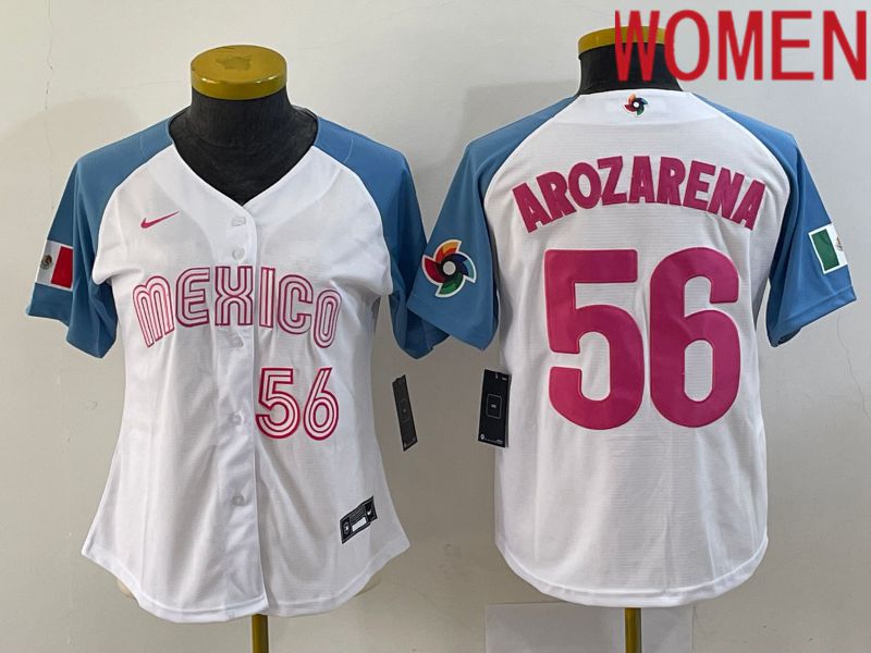 Women 2023 World Cub Mexico #56 Arozarena White Nike MLB Jersey9